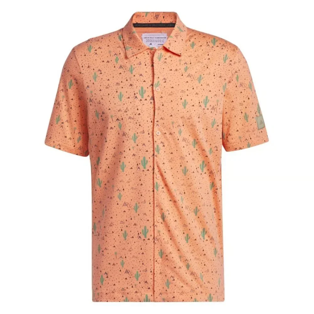 Adidas Adicross Golf Desert Button Up Short Sleeve Shirt in Coral Fusion, size S